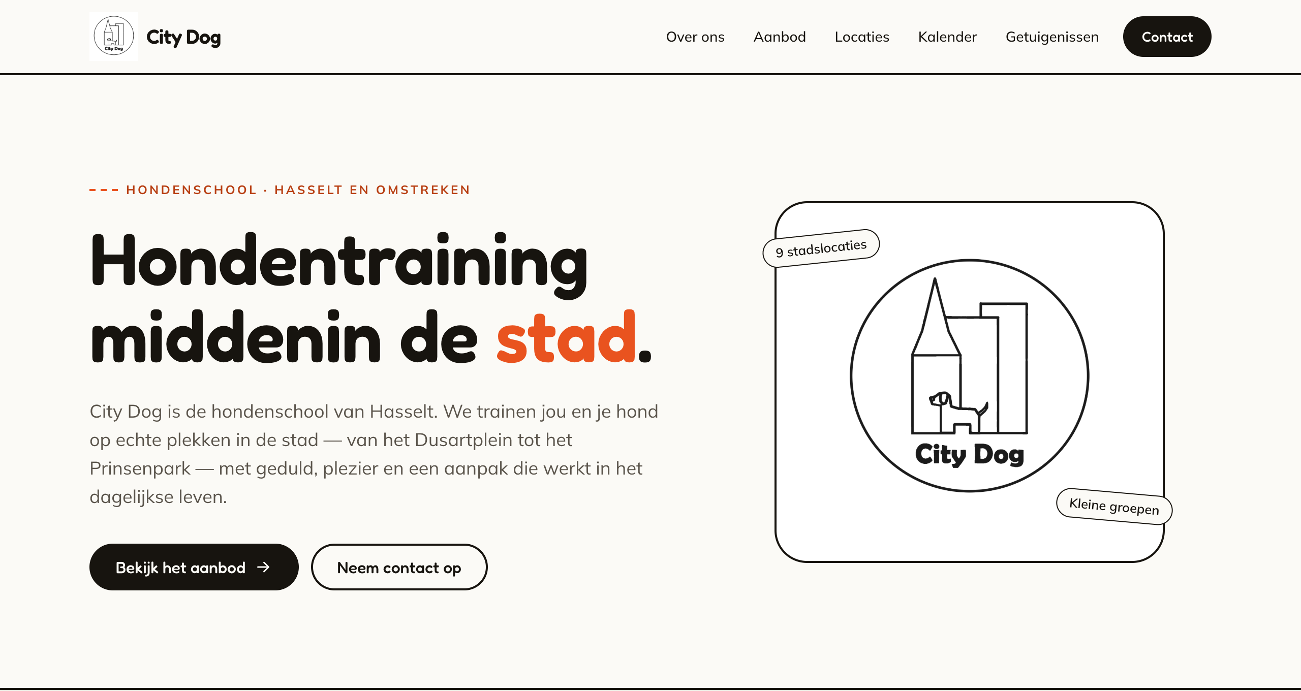 City Dog homepage: dog training school in Hasselt, real city locations, small groups